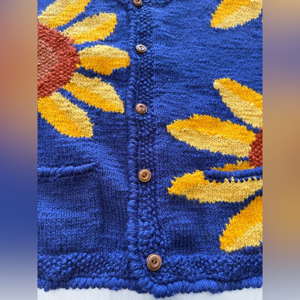 VINTAGE Express Tricot Sunflower Sweater granny bohemian eclectic grandpa boho - Picture 6 of 16